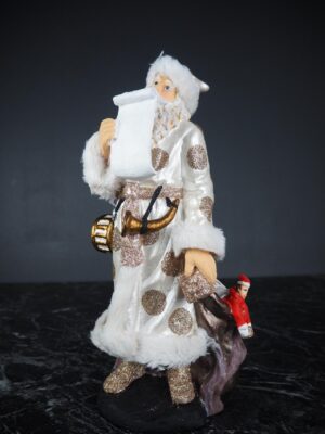 Santa w/list pearl white polka w/fur