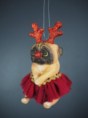Christmas pug in red  w/ fabskirt