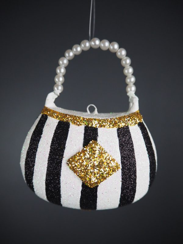 Bag white/black glits/pearl handle