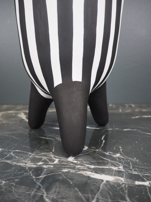 Tall Vase tri-leg black/white stripes - Image 2