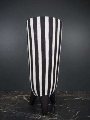 Tall Vase tri-leg black/white stripes