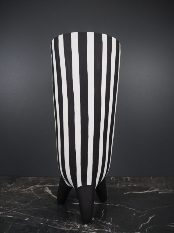 Tall Vase tri-leg black/white stripes
