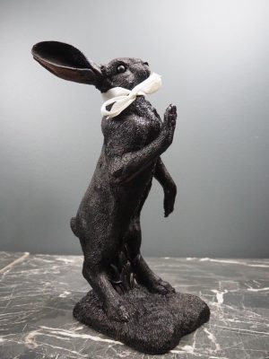 Hare Playing Games Black with ribbon white