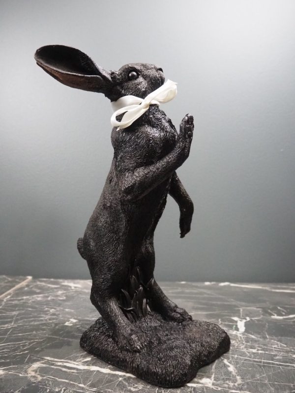 Hare Playing Games Black with ribbon white