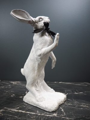 Hare Playing Games White with ribbon Black