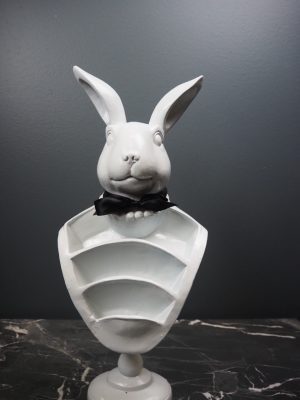 Rabbit Bust White with black ribbon