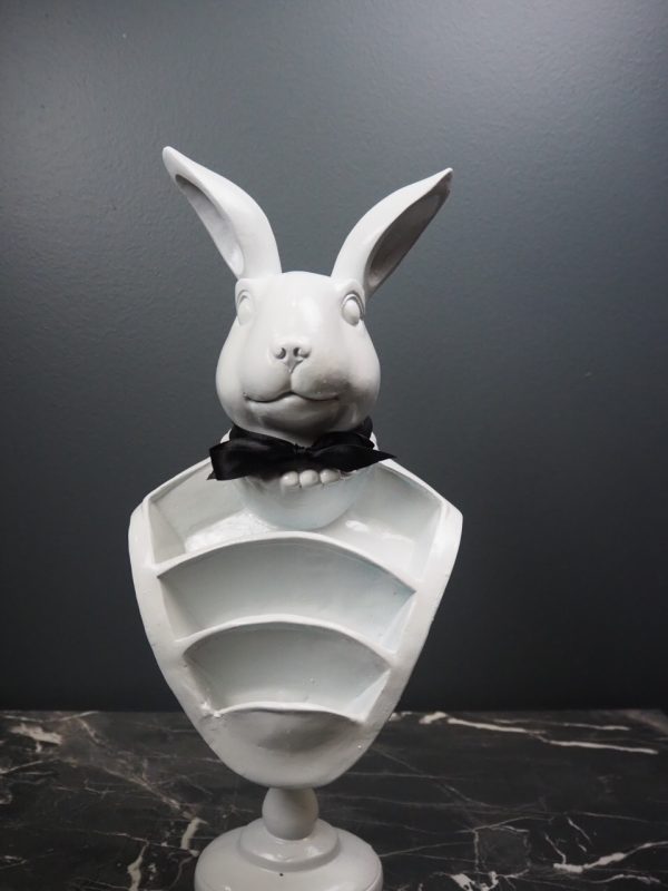 Rabbit Bust White with black ribbon