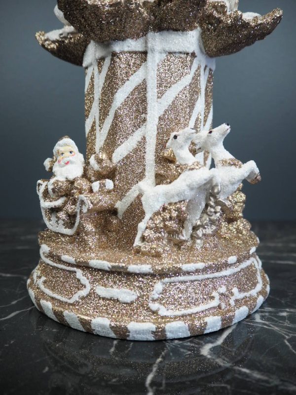 Carousel tree w/ santa & deer in champ & white glits table - Image 2