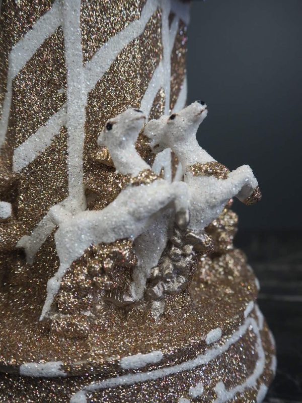 Carousel tree w/ santa & deer in champ & white glits table - Image 4