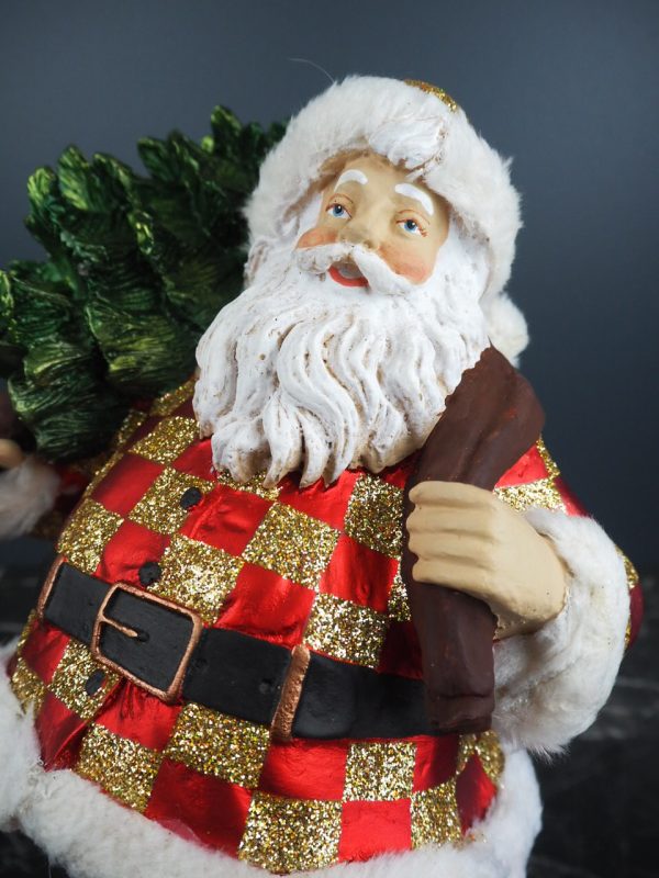 Fat Santa w/tree red/gold check fur - Image 2