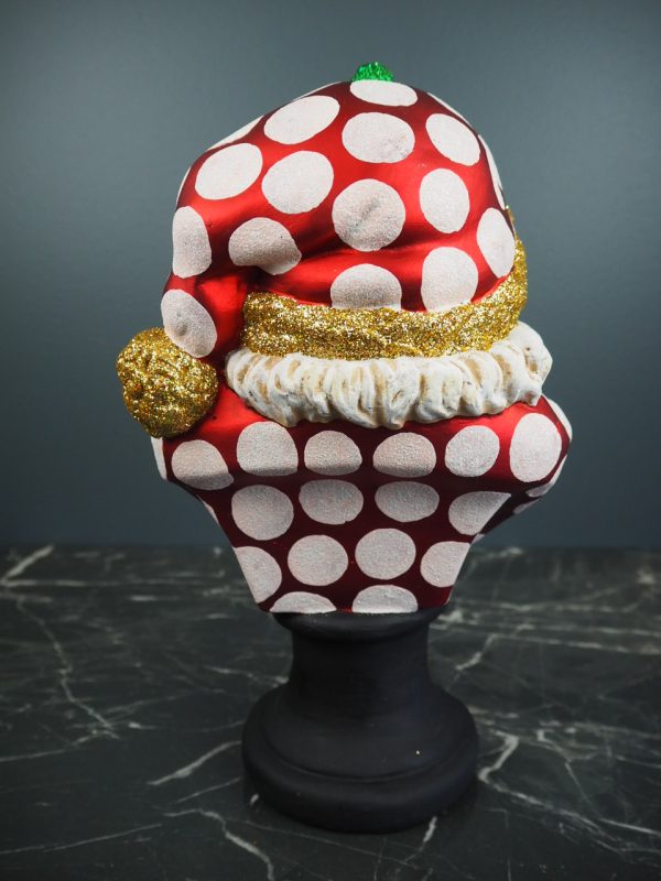 Big Santa head red/white polka fur - Image 3