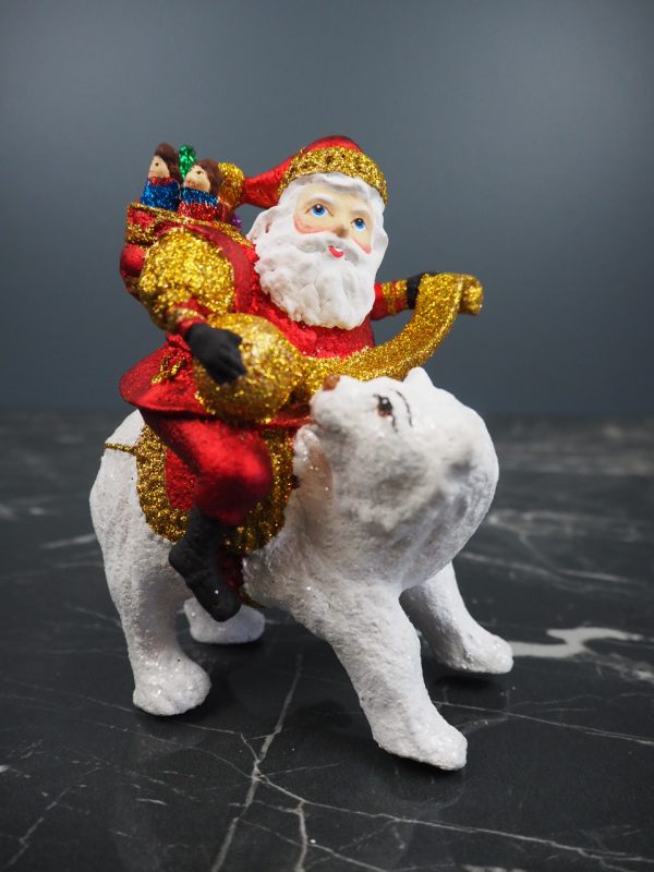 Santa in satin red riding on bear w/ glits - Image 2