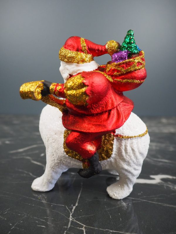 Santa in satin red riding on bear w/ glits - Image 3