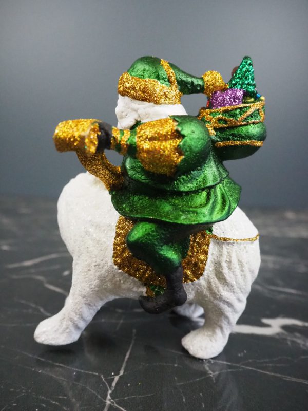 Santa in satin green riding on bear w/ glits - Image 2