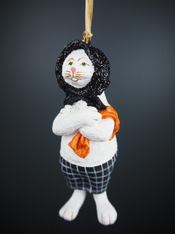 Cat w/ blck glits head scarf orn - Image 2