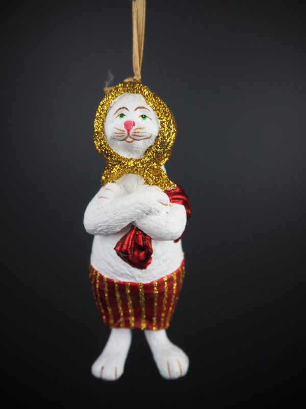 Cat w/ gold glits head scarf orn - Image 2