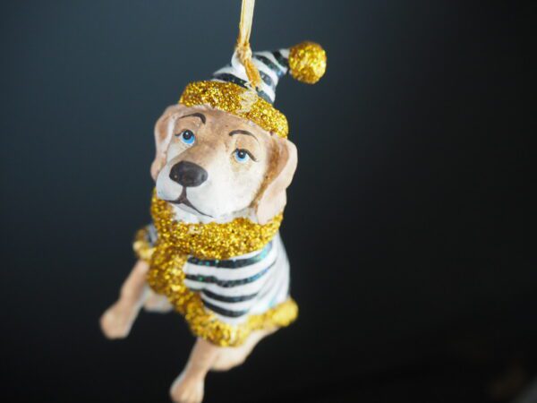 Sitting beagle in stripes coat w/ glits orn - Image 2