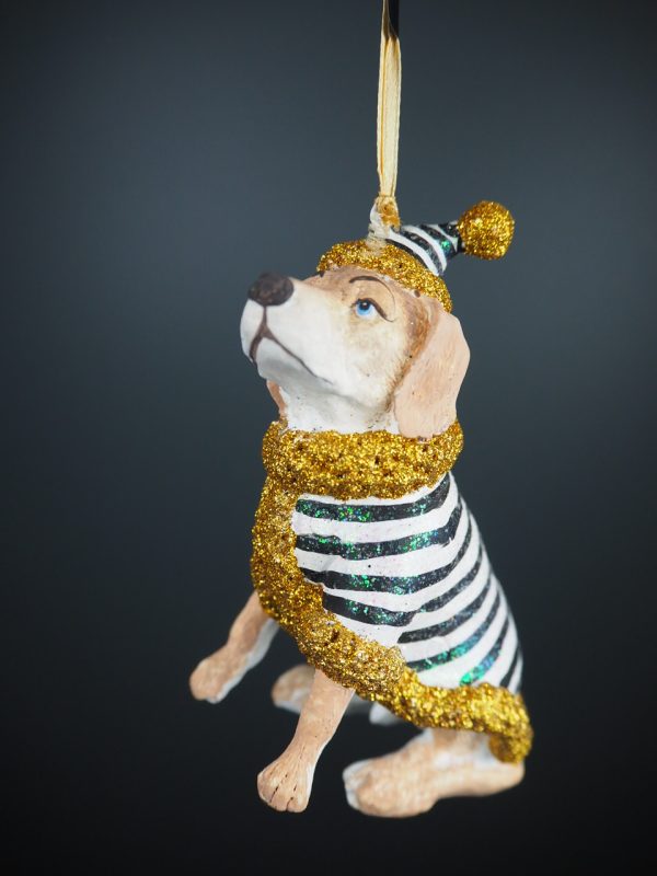 Sitting beagle in stripes coat w/ glits orn - Image 3