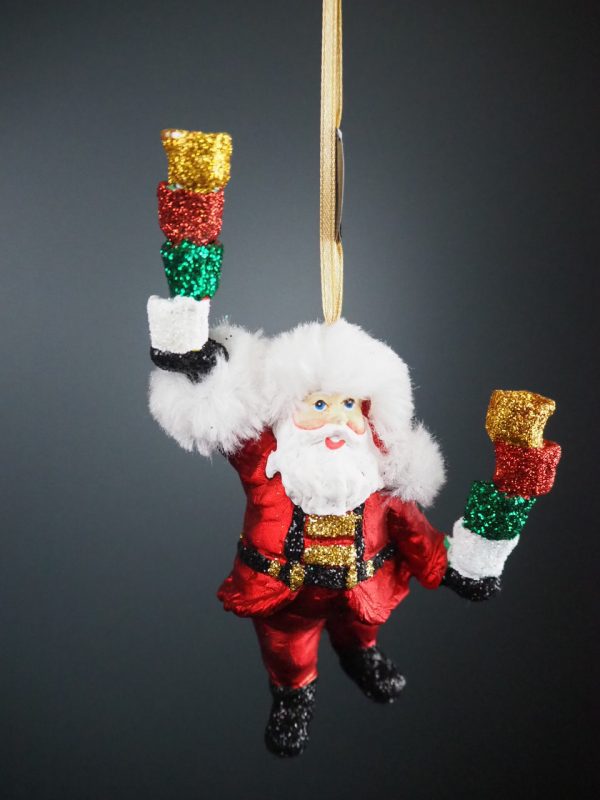 Santa holding colorful cholate tower in satin red with fur o - Image 3
