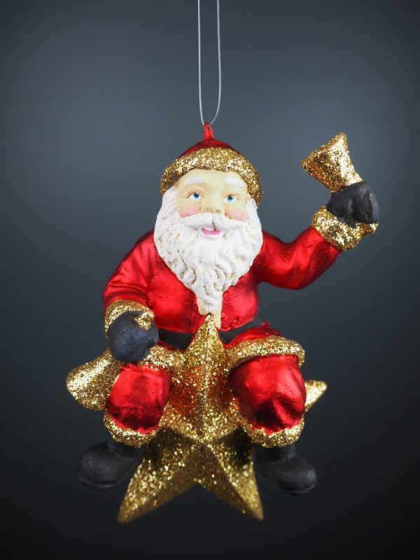 Santa on star w/ bell red - Image 2