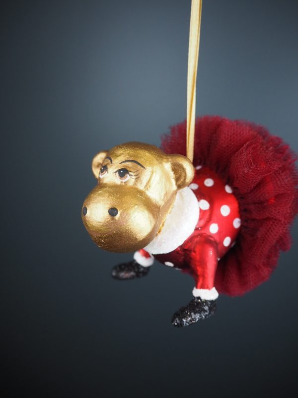 Ballerina monkey in satin red & polka fin w/ fabskirt orn - Image 2