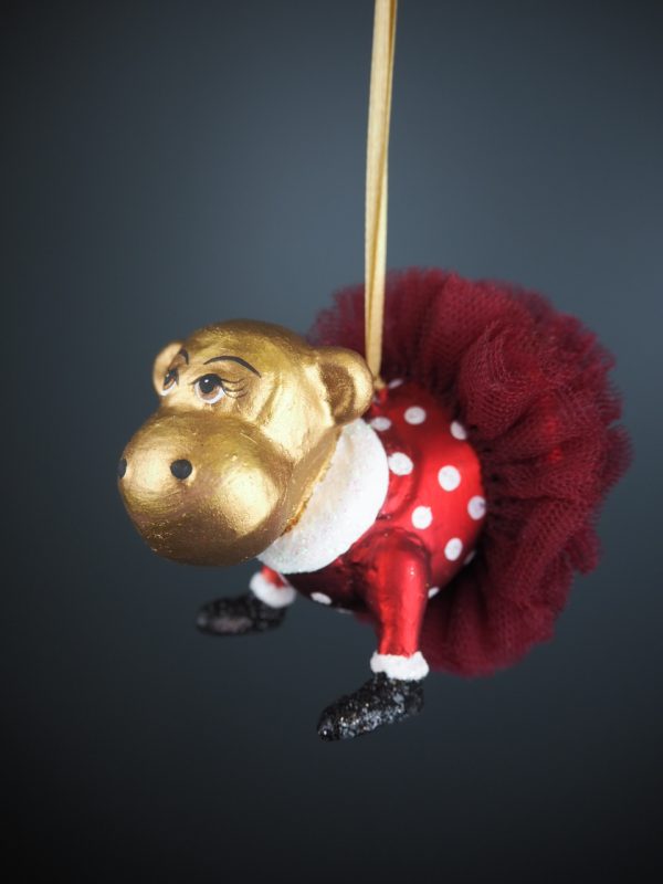 Ballerina monkey in satin red & polka fin w/ fabskirt orn - Image 3