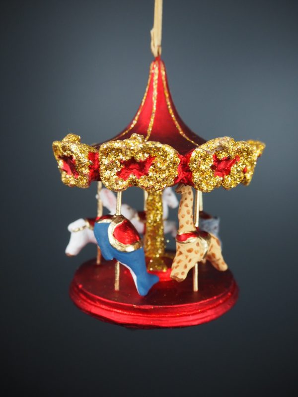 Carousel 5kinds animals red satin - Image 2