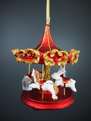 Carousel 5kinds animals red satin