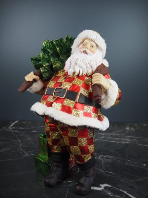 Fat Santa w/tree red/gold check fur