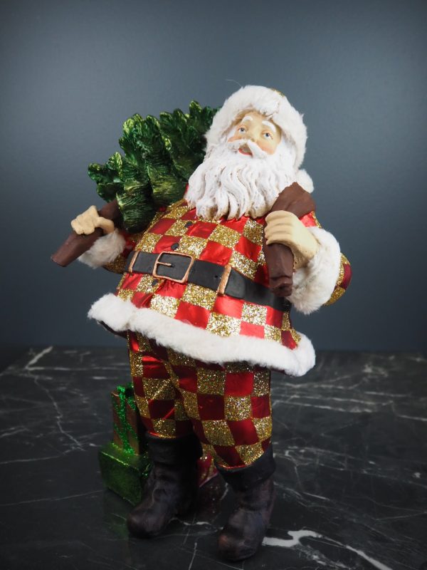 Fat Santa w/tree red/gold check fur