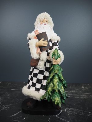 Tall Santa book & tree White Check fur