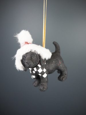 Tiny beagle black check scarf/fur