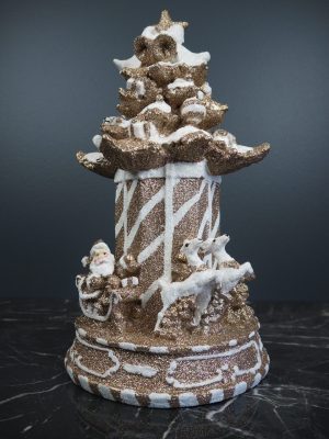 Carousel tree w/ santa & deer in champ & white glits table