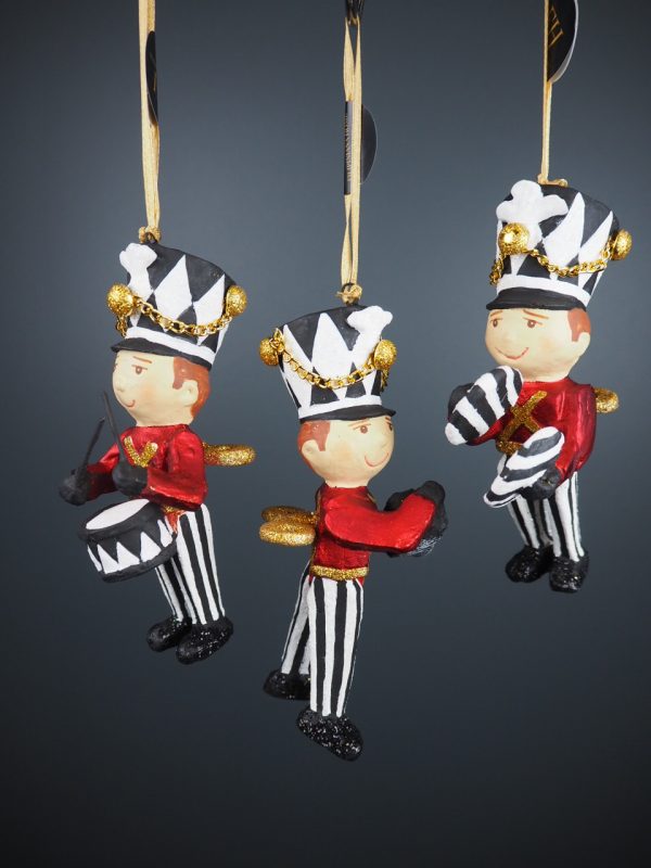 Toy soldier with instruments in satin red w/ blk/whte design