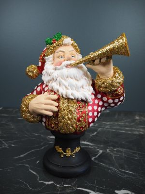 Santa w/trumpet red/white polka