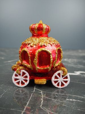 Jeweled pumpkin carriage in satin red w/ gold glits orn