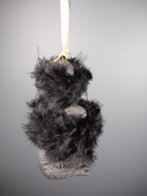 Baby lamb backriding mother lamp in black w/ feather orn