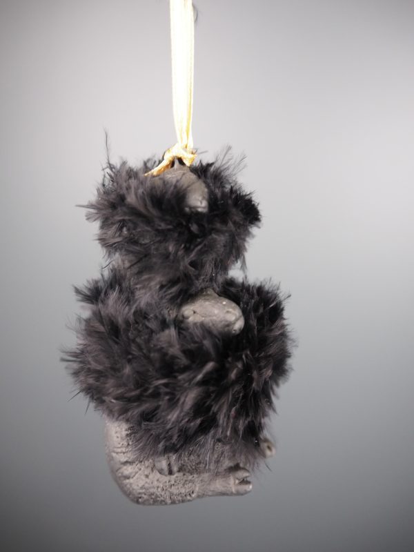 Baby lamb backriding mother lamp in black w/ feather orn
