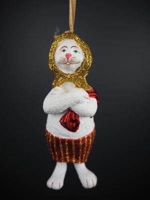 Cat w/ gold glits head scarf orn