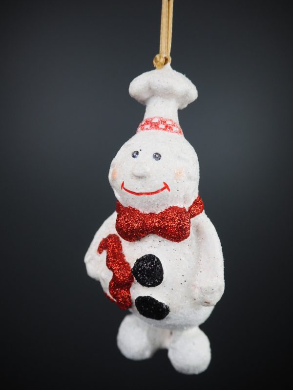 Ginger snowman in white glits finish orn