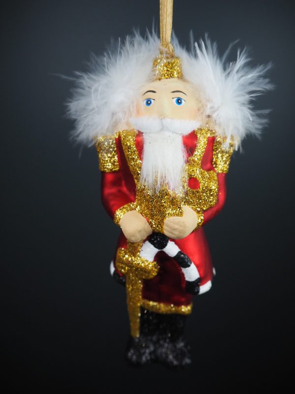 Messy hair nutcracker in satin red fin orn