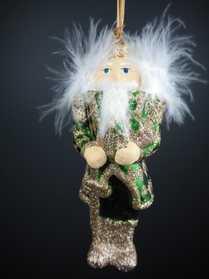 Messy hair nutcracker in satin green fin orn