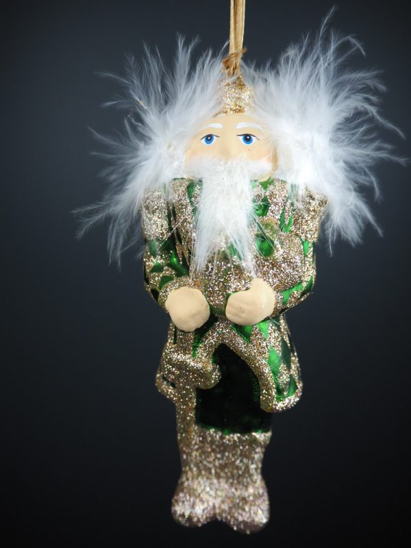 Messy hair nutcracker in satin green fin orn