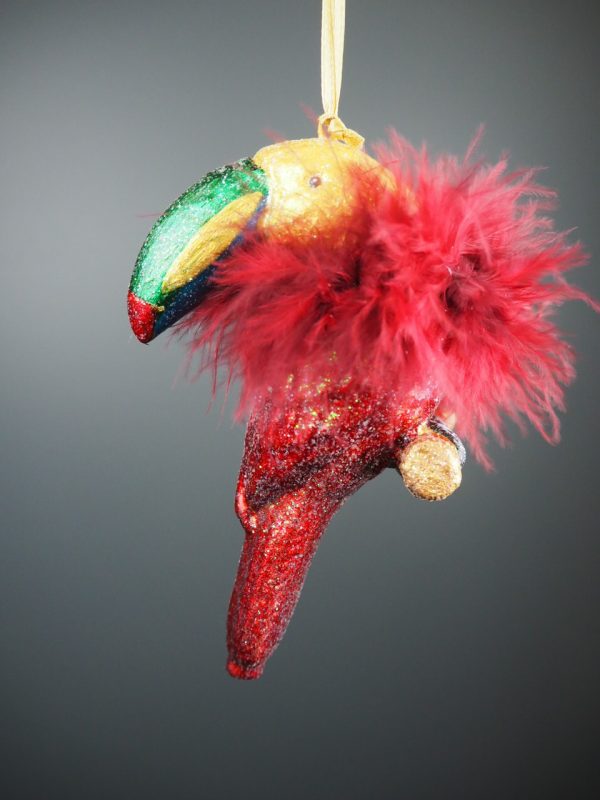 Toucan in colourful fin w/ red feather orn