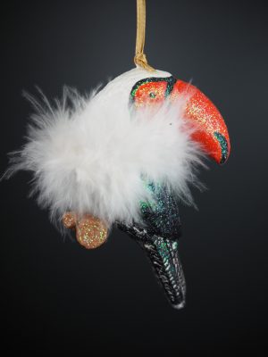 Toucan in colourful white feather orn