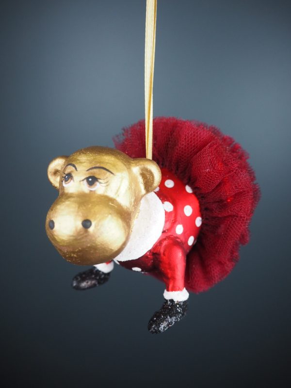Ballerina monkey in satin red & polka fin w/ fabskirt orn
