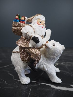 Santa in champ glits riding on bear w/ glits