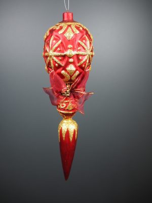 Top orn gold/red ribbon