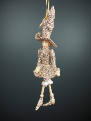 Xmas lady w/ hat in champagne glits finish orn