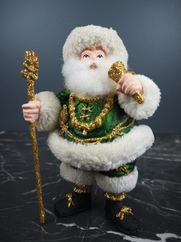 Fat santa w/cane green fur